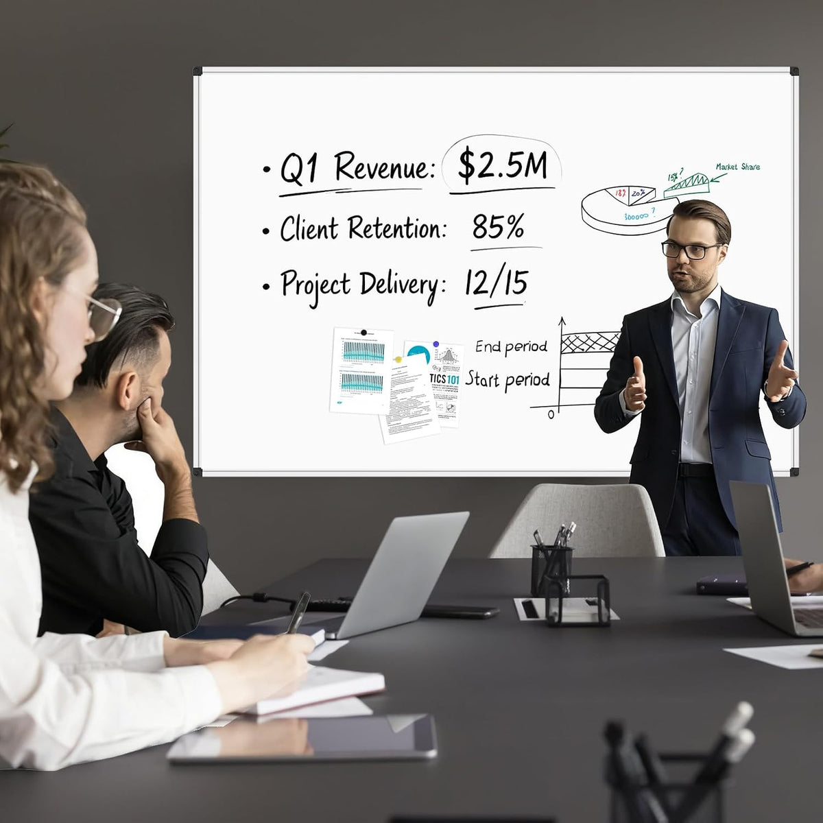 Magnetic Dry Erase Board/Whiteboard, 36 X 24 Inches Double Sided White Board, Silver Aluminium Frame