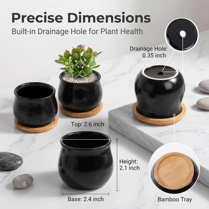 Succulent Plant Pot, White Mini 2.6 inch Ceramic Flower Planter Pot with Bamboo Tray, Pack of 8 - Plants Not Included