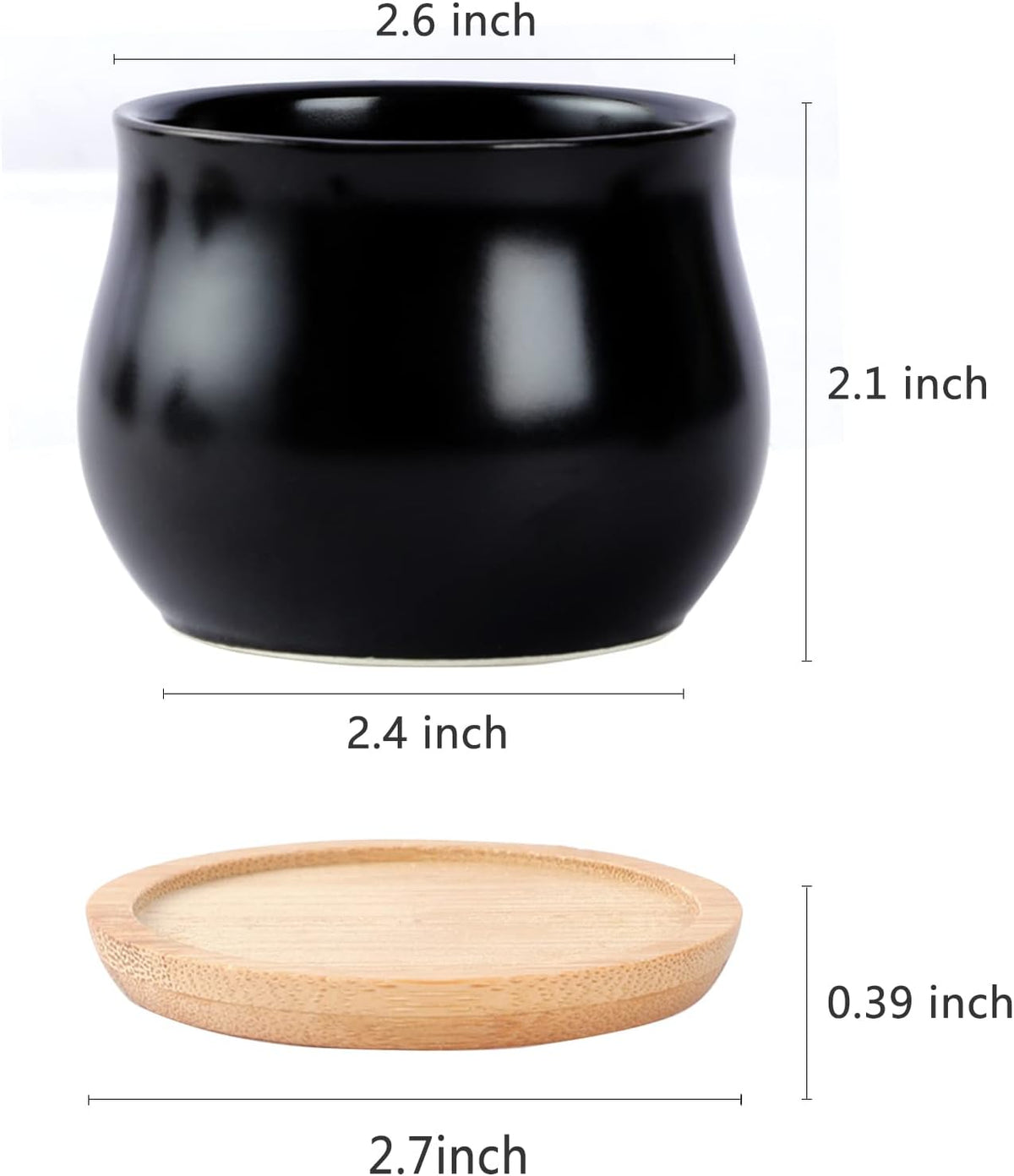 Succulent Plant Pot, White Mini 2.6 inch Ceramic Flower Planter Pot with Bamboo Tray, Pack of 8 - Plants Not Included