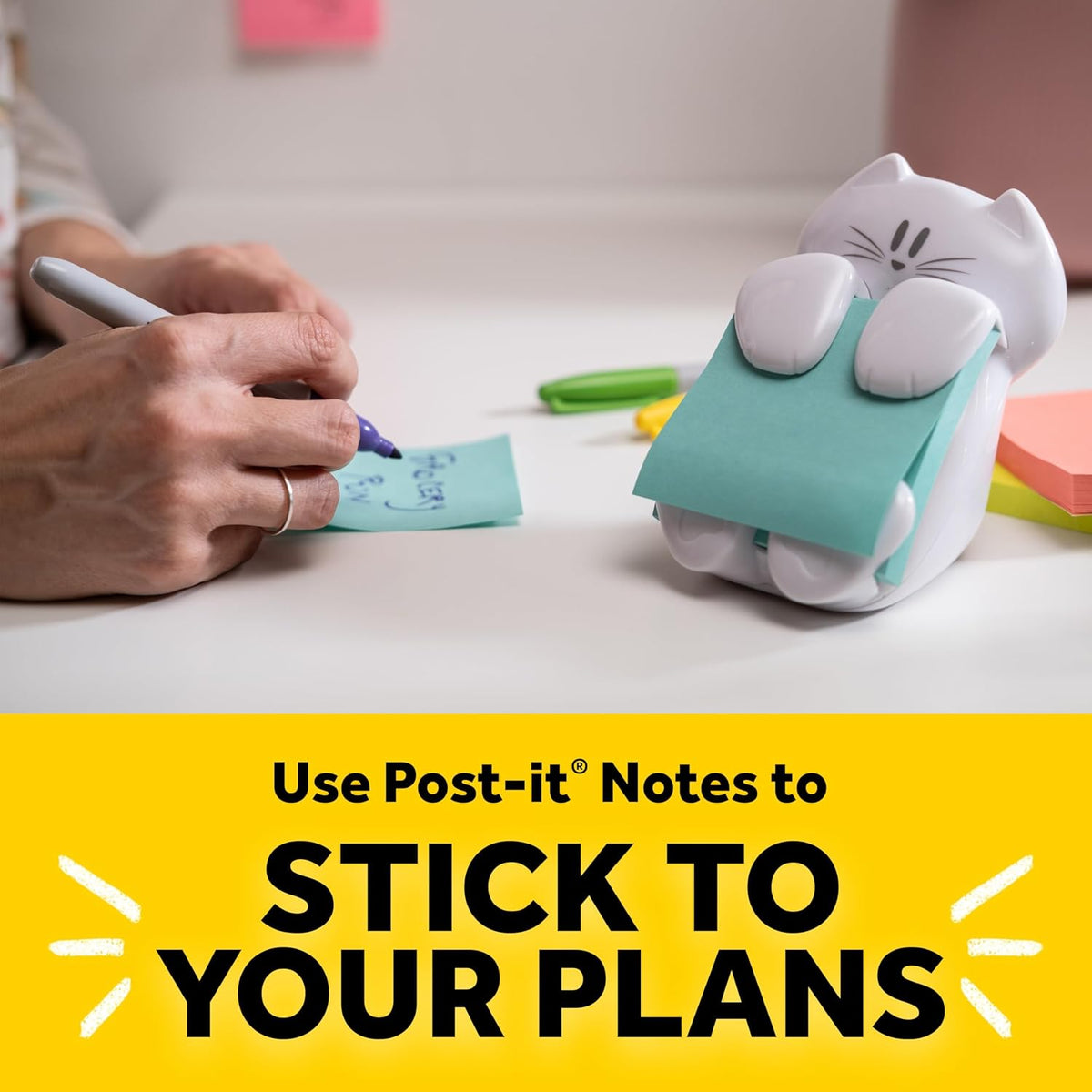 Note Dispenser, White Cat Design, 1 Dispenser, 1 Pad, 45 Sheets