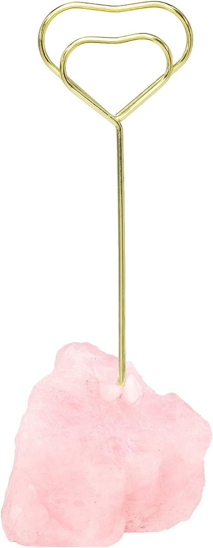 Natural Rose Quartz Raw Crystal Card Holder Photo Clip Stand