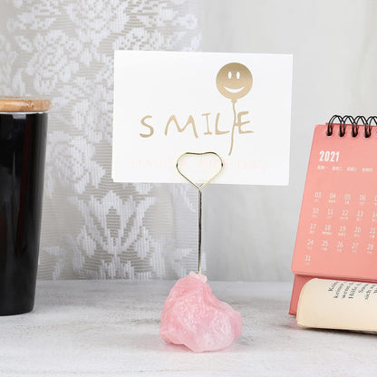 Natural Rose Quartz Raw Crystal Card Holder Photo Clip Stand