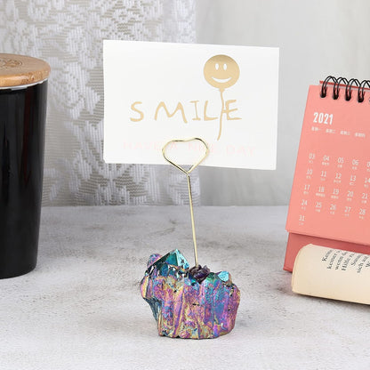 Natural Rose Quartz Raw Crystal Card Holder Photo Clip Stand