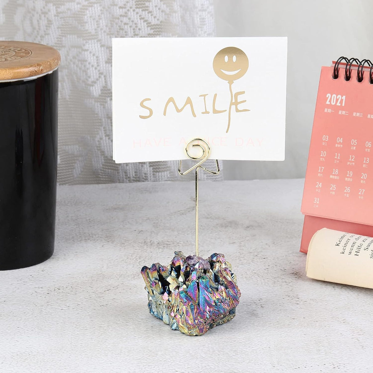 Natural Rose Quartz Raw Crystal Card Holder Photo Clip Stand