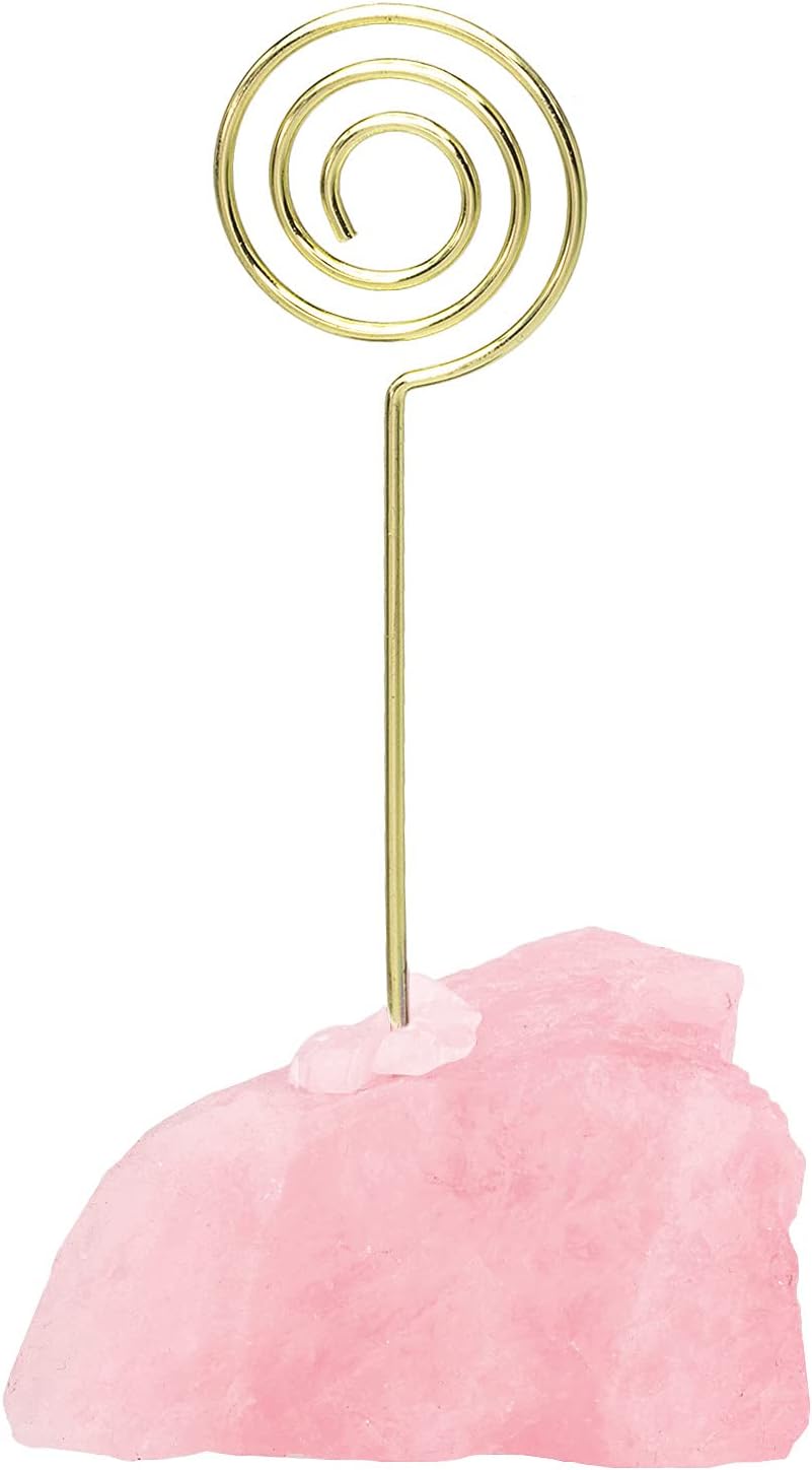 Natural Rose Quartz Raw Crystal Card Holder Photo Clip Stand