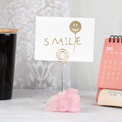 Natural Rose Quartz Raw Crystal Card Holder Photo Clip Stand
