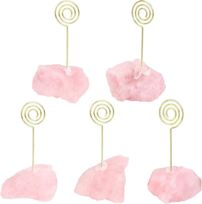 Natural Rose Quartz Raw Crystal Card Holder Photo Clip Stand