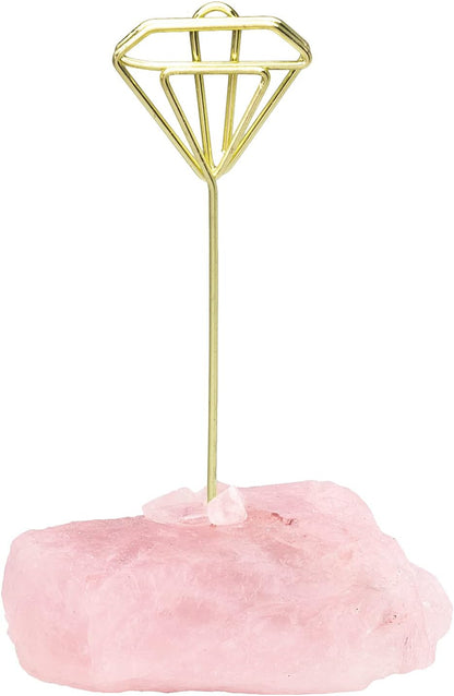 Natural Rose Quartz Raw Crystal Card Holder Photo Clip Stand