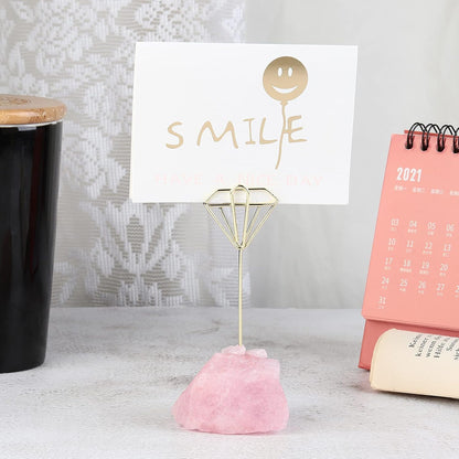 Natural Rose Quartz Raw Crystal Card Holder Photo Clip Stand