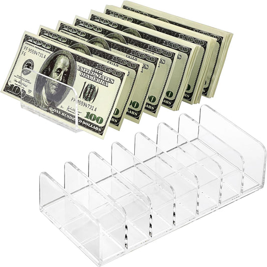 2 Packs Mail Organizer Plastic Cash Tray for Desk - 7 Slots File Organizer Clear Desktop Bill Divider Holder for Paper Envelope Document Book Money Eyeshadow Makeup Palette
