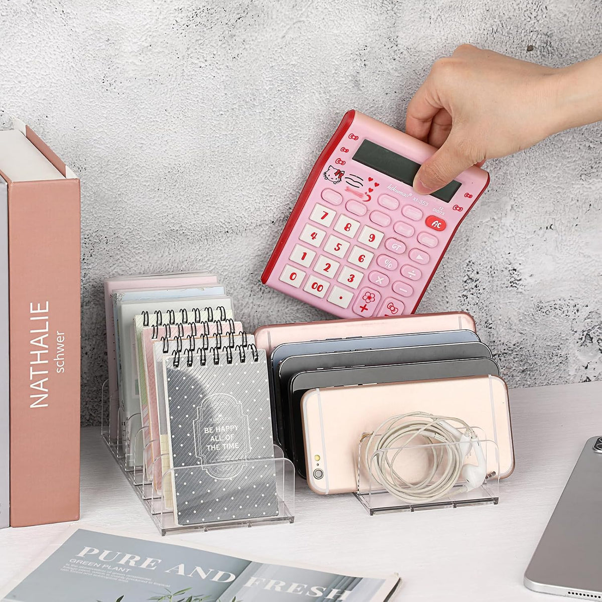 2 Packs Mail Organizer Plastic Cash Tray for Desk - 7 Slots File Organizer Clear Desktop Bill Divider Holder for Paper Envelope Document Book Money Eyeshadow Makeup Palette