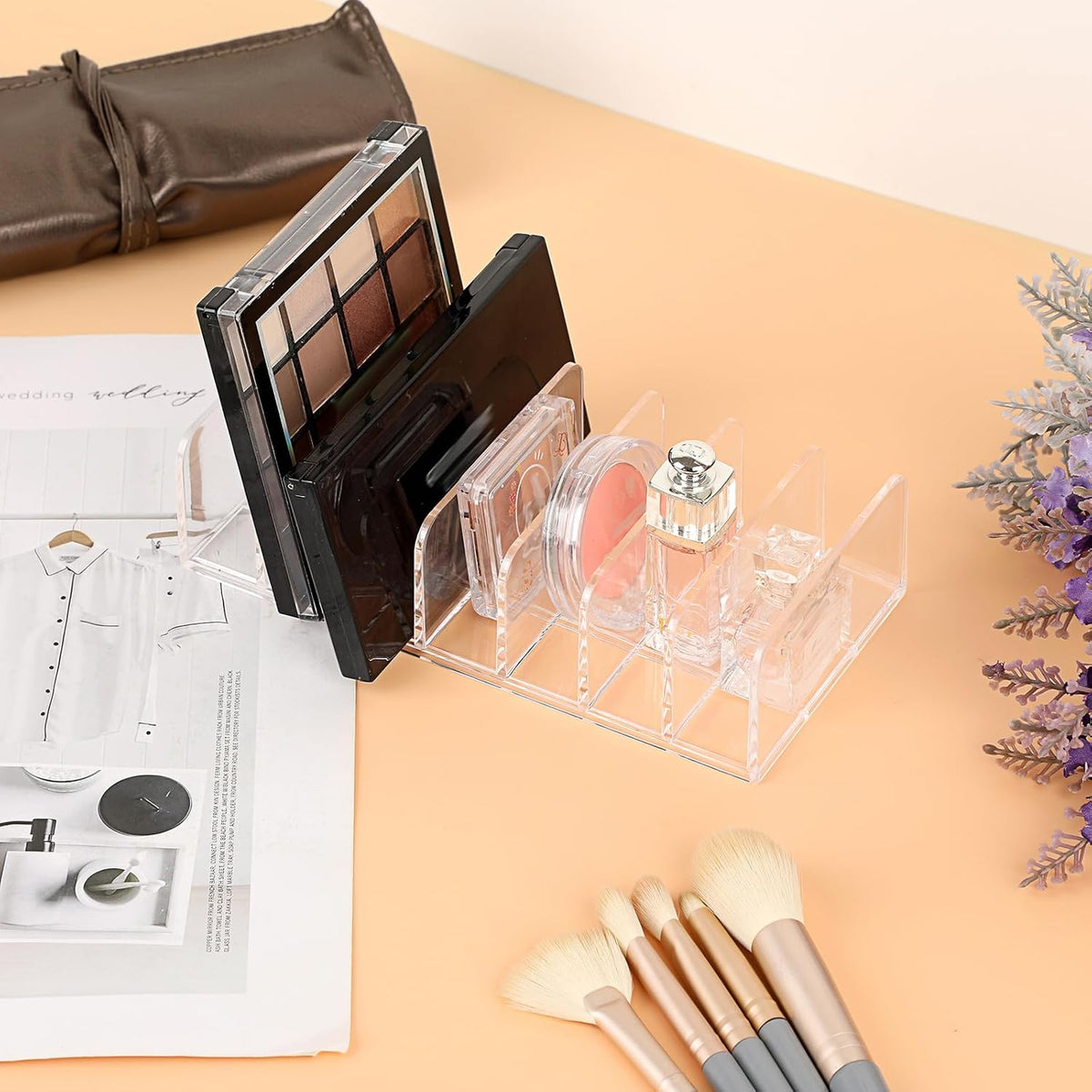 2 Packs Mail Organizer Plastic Cash Tray for Desk - 7 Slots File Organizer Clear Desktop Bill Divider Holder for Paper Envelope Document Book Money Eyeshadow Makeup Palette