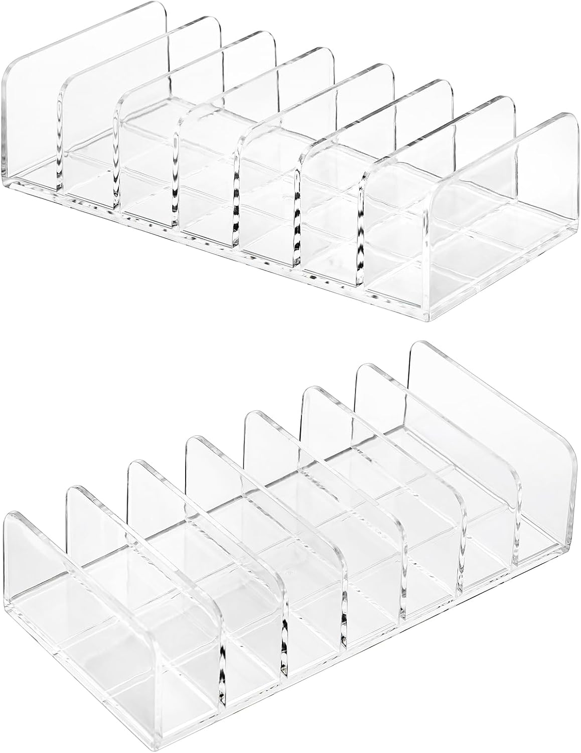 2 Packs Mail Organizer Plastic Cash Tray for Desk - 7 Slots File Organizer Clear Desktop Bill Divider Holder for Paper Envelope Document Book Money Eyeshadow Makeup Palette