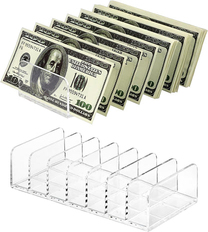 2 Packs Mail Organizer Plastic Cash Tray for Desk - 7 Slots File Organizer Clear Desktop Bill Divider Holder for Paper Envelope Document Book Money Eyeshadow Makeup Palette