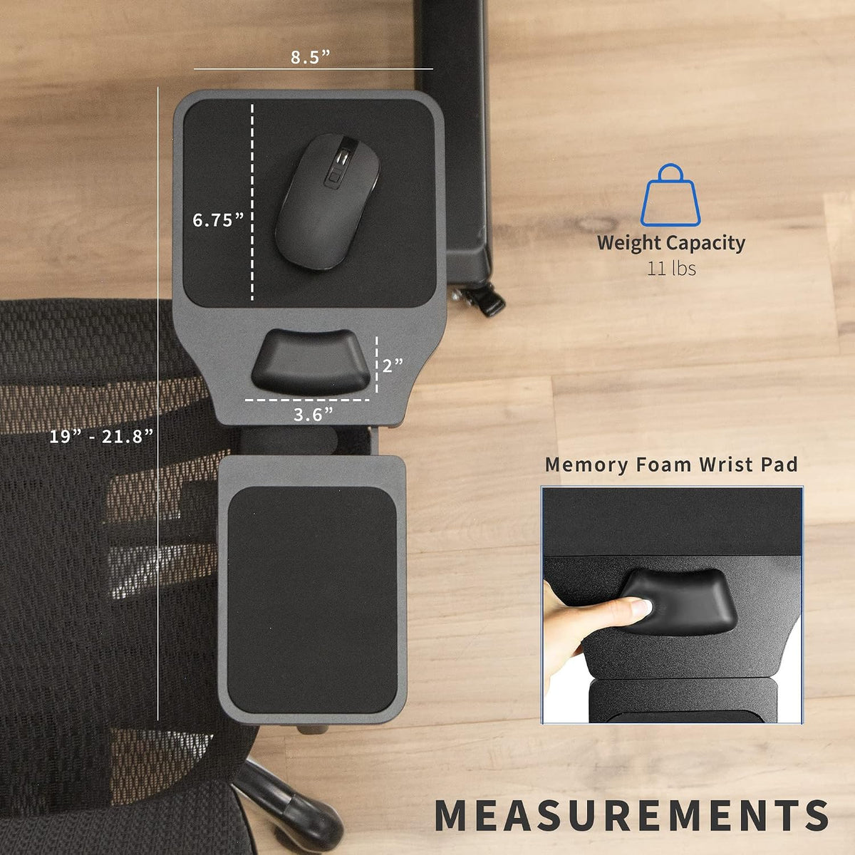 Black Wooden Arm Rest Mouse Pad with Wrist Cushion, MOUNT-MS02D
