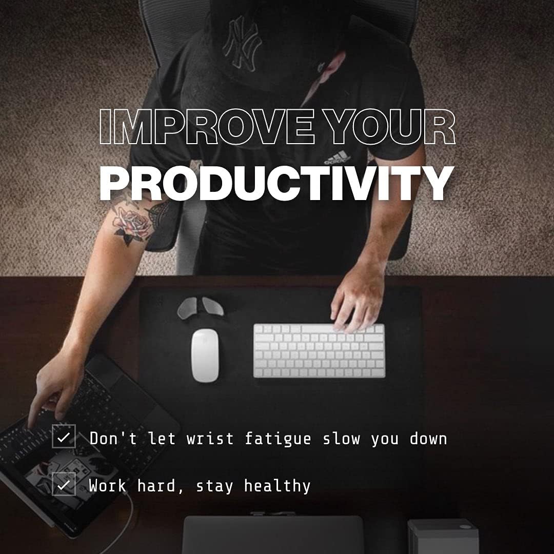Carpio 2.0 - Right-Handed Truly Ergonomic Wrist Rest for Mouse, Carpal Tunnel Support, Pain Relief, Anti-Fatigue, Easy Glide, Sleek, Office, Computer, Laptop, Gaming - Large, Black
