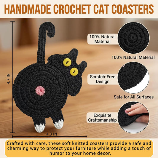 Cat Coaster Funny Gifts, 4Pcs Woven Creative Cute Coaster, Lover Gifts Cat Coffee Coaster for Desk Protection, Insulation Coaster Design Home Decor Tabletop
