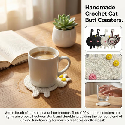 Cat Coaster Funny Gifts, 4Pcs Woven Creative Cute Coaster, Lover Gifts Cat Coffee Coaster for Desk Protection, Insulation Coaster Design Home Decor Tabletop