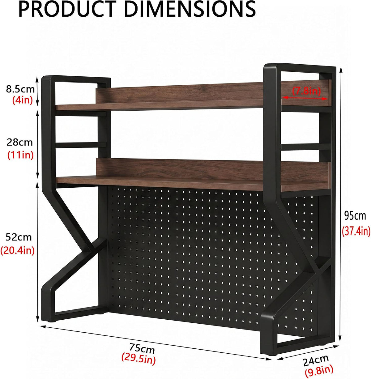 29.5 * 37.5 inch Double-Layer Desktop Storage Rack with DIY pegboard, Open Desktop Storage Rack, Multifunctional Office Supplies Storage Rack, Suitable for Home, Office, and Dormitory, etc.