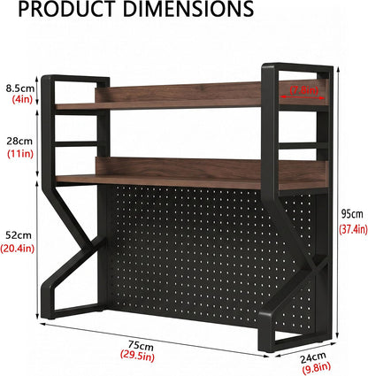 29.5 * 37.5 inch Double-Layer Desktop Storage Rack with DIY pegboard, Open Desktop Storage Rack, Multifunctional Office Supplies Storage Rack, Suitable for Home, Office, and Dormitory, etc.