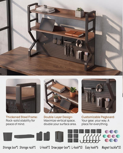 29.5 * 37.5 inch Double-Layer Desktop Storage Rack with DIY pegboard, Open Desktop Storage Rack, Multifunctional Office Supplies Storage Rack, Suitable for Home, Office, and Dormitory, etc.