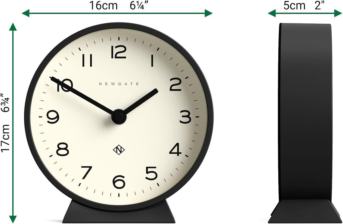 ® M Mantel Echo Desk Clock | Modern Round Design | Black | Easy to Read Numbers | Contemporary Style for Desk, Table, Shelf or Bedside