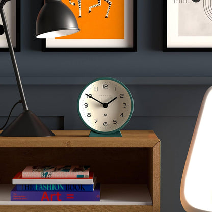® M Mantel Echo Desk Clock | Modern Round Design | Black | Easy to Read Numbers | Contemporary Style for Desk, Table, Shelf or Bedside