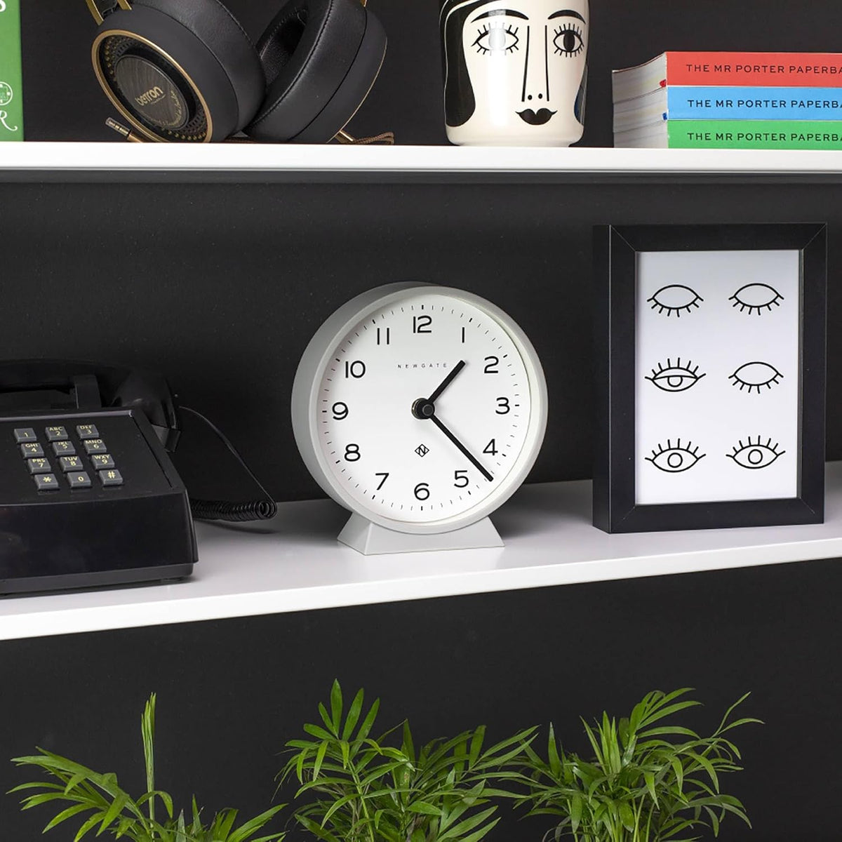 ® M Mantel Echo Desk Clock | Modern Round Design | Black | Easy to Read Numbers | Contemporary Style for Desk, Table, Shelf or Bedside
