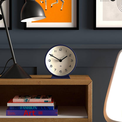 ® M Mantel Echo Desk Clock | Modern Round Design | Black | Easy to Read Numbers | Contemporary Style for Desk, Table, Shelf or Bedside