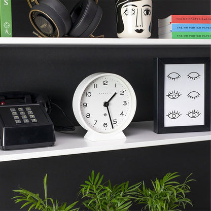 ® M Mantel Echo Desk Clock | Modern Round Design | Black | Easy to Read Numbers | Contemporary Style for Desk, Table, Shelf or Bedside
