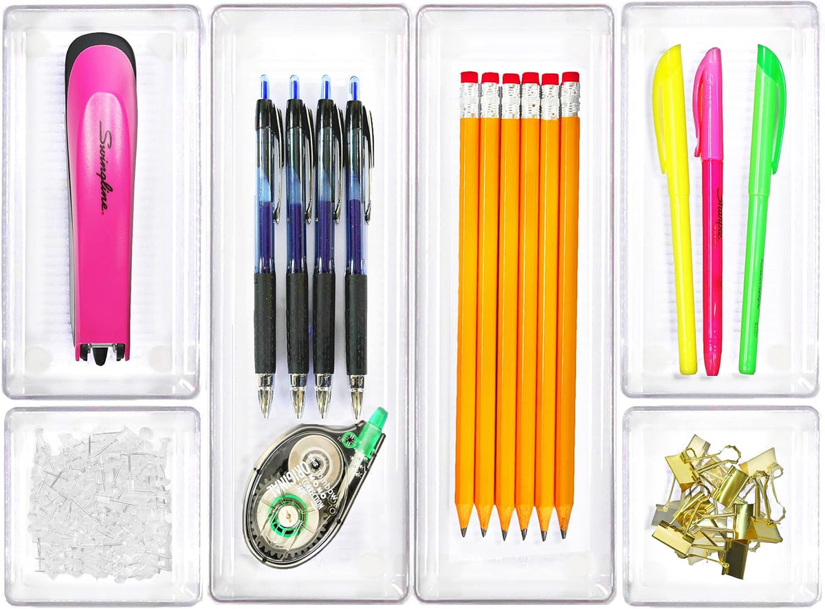 Clear Desk Drawer Organizer, Assorted Sizes, 6 Packs