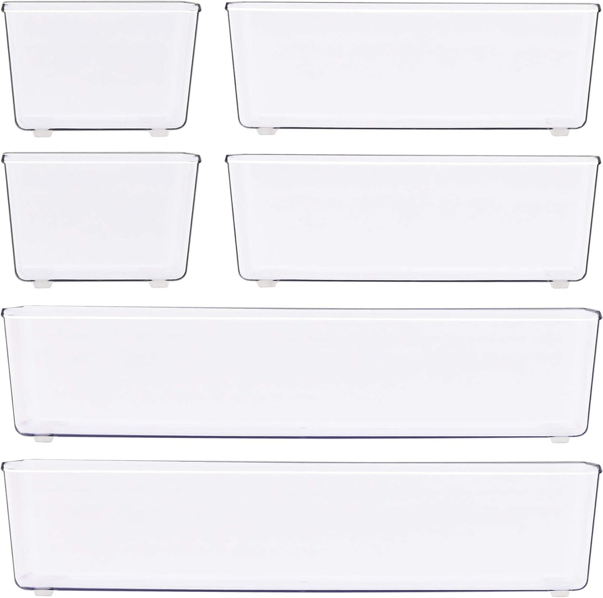 Clear Desk Drawer Organizer, Assorted Sizes, 6 Packs