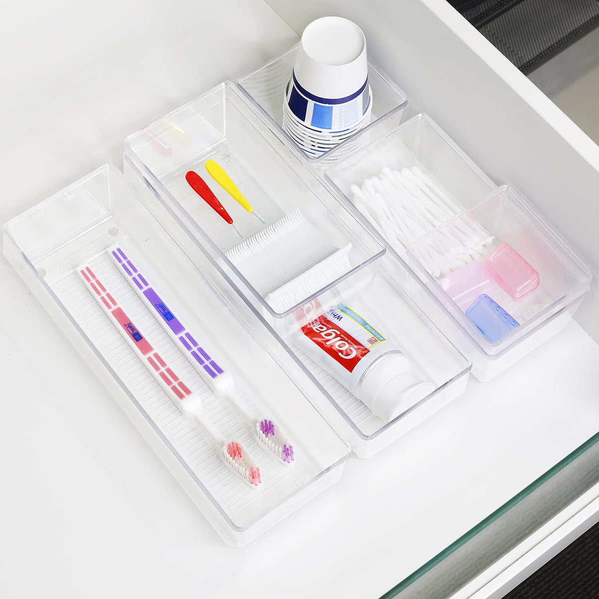 Clear Desk Drawer Organizer, Assorted Sizes, 6 Packs