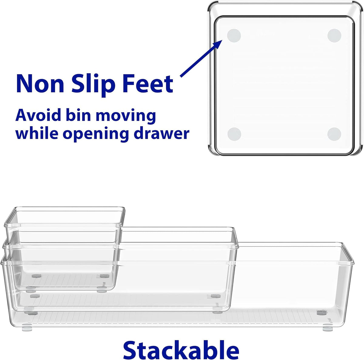 Clear Desk Drawer Organizer, Assorted Sizes, 6 Packs