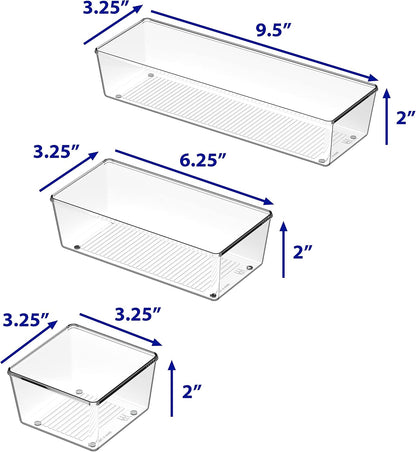 Clear Desk Drawer Organizer, Assorted Sizes, 6 Packs