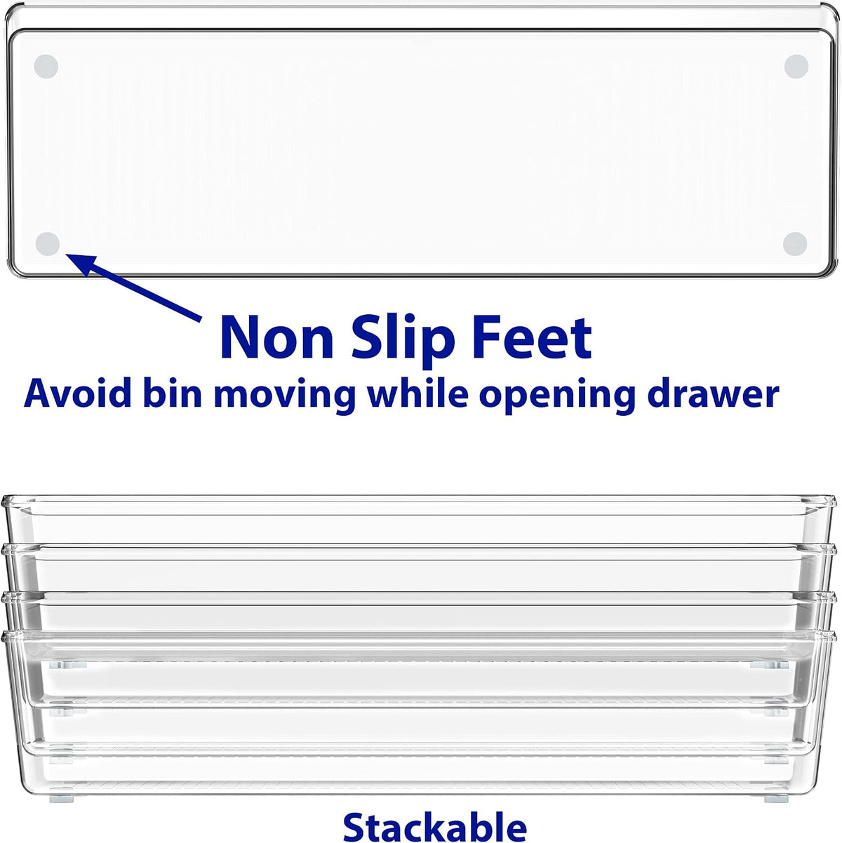 Clear Desk Drawer Organizer, Assorted Sizes, 6 Packs