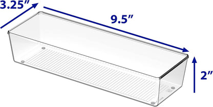 Clear Desk Drawer Organizer, Assorted Sizes, 6 Packs