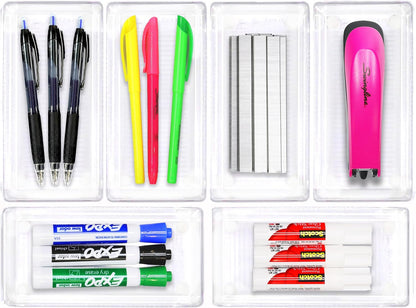 Clear Desk Drawer Organizer, Assorted Sizes, 6 Packs
