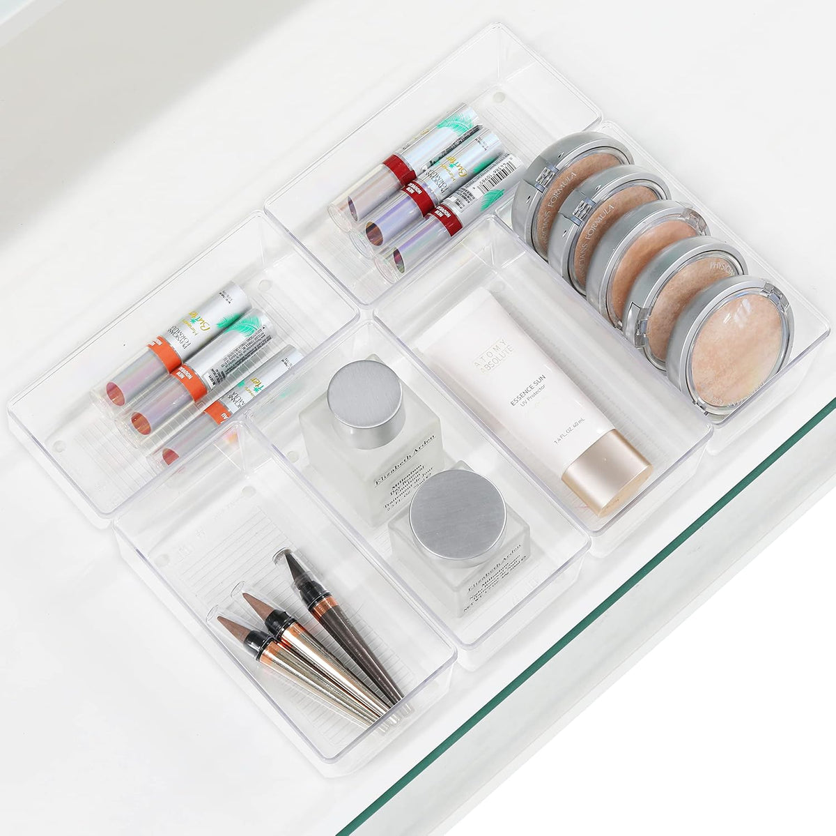 Clear Desk Drawer Organizer, Assorted Sizes, 6 Packs