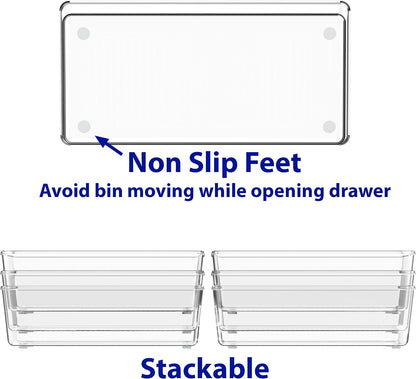 Clear Desk Drawer Organizer, Assorted Sizes, 6 Packs