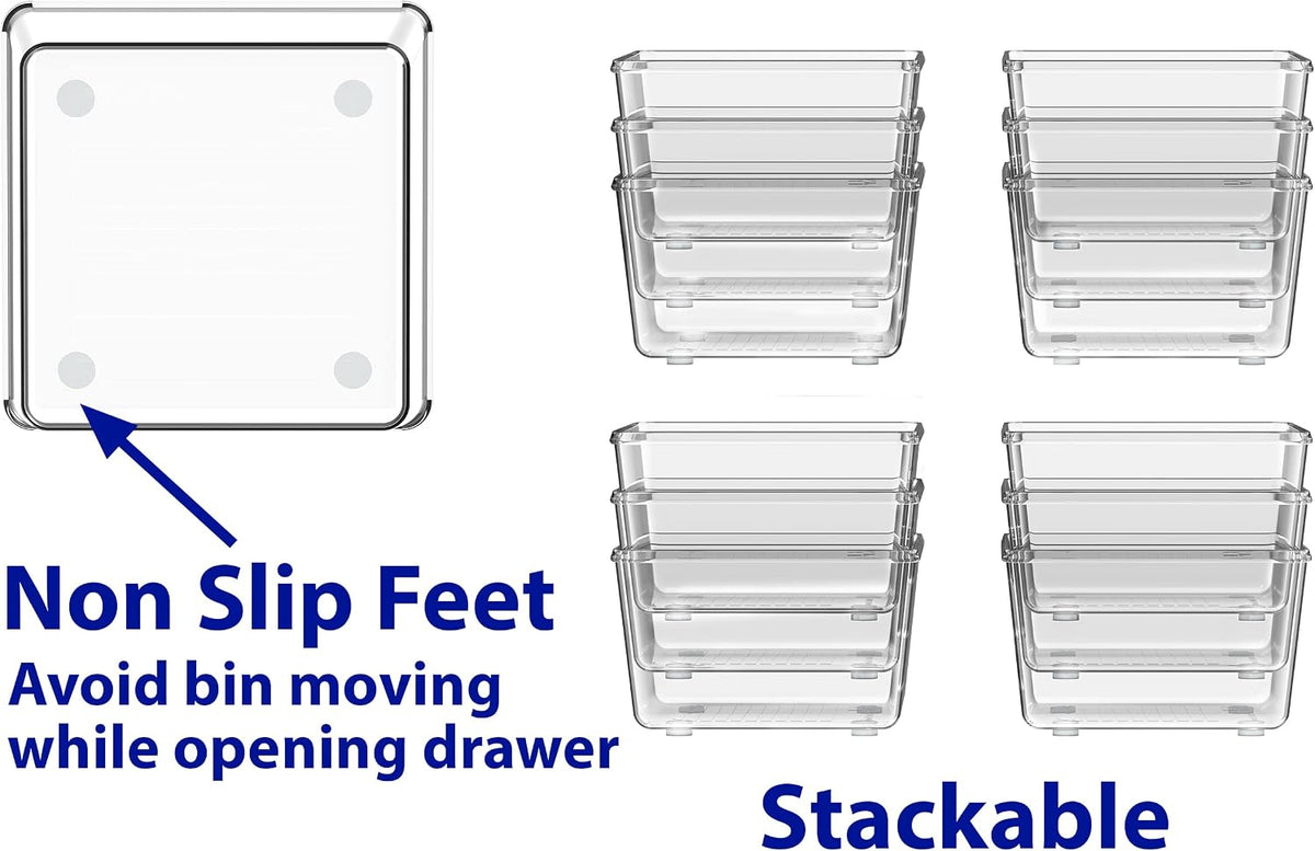 Clear Desk Drawer Organizer, Assorted Sizes, 6 Packs