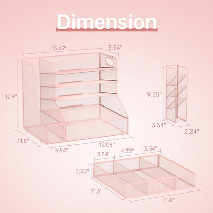 Desk Organizer with 5 Tier File Holder and Sliding Drawer Pen Holder Black