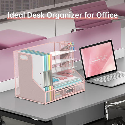 Desk Organizer with 5 Tier File Holder and Sliding Drawer Pen Holder Black