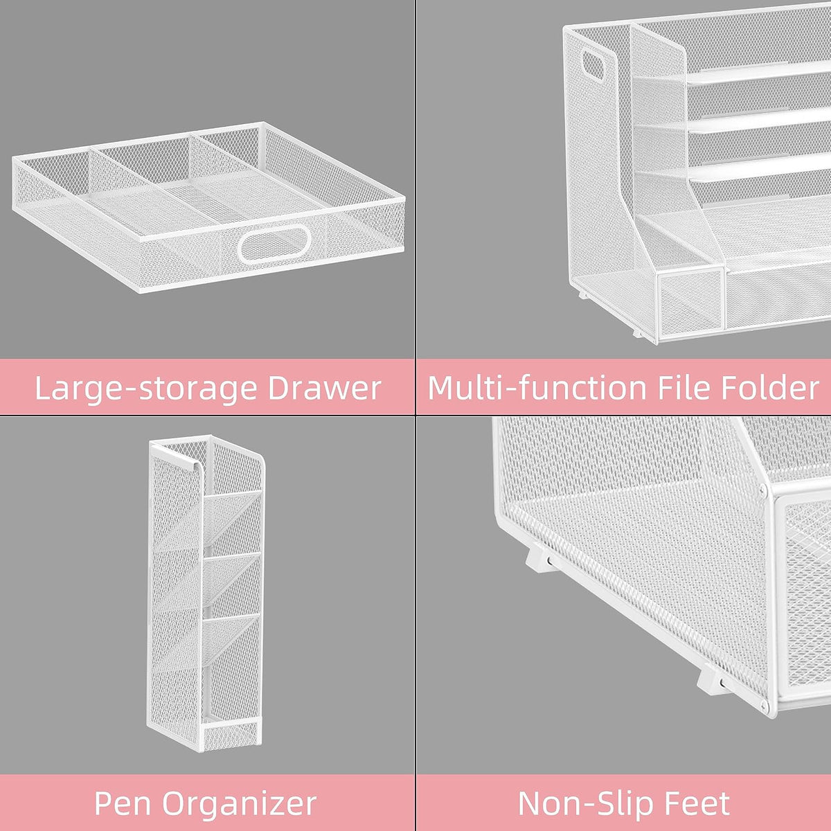 Desk Organizer with 5 Tier File Holder and Sliding Drawer Pen Holder Black