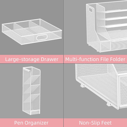 Desk Organizer with 5 Tier File Holder and Sliding Drawer Pen Holder Black