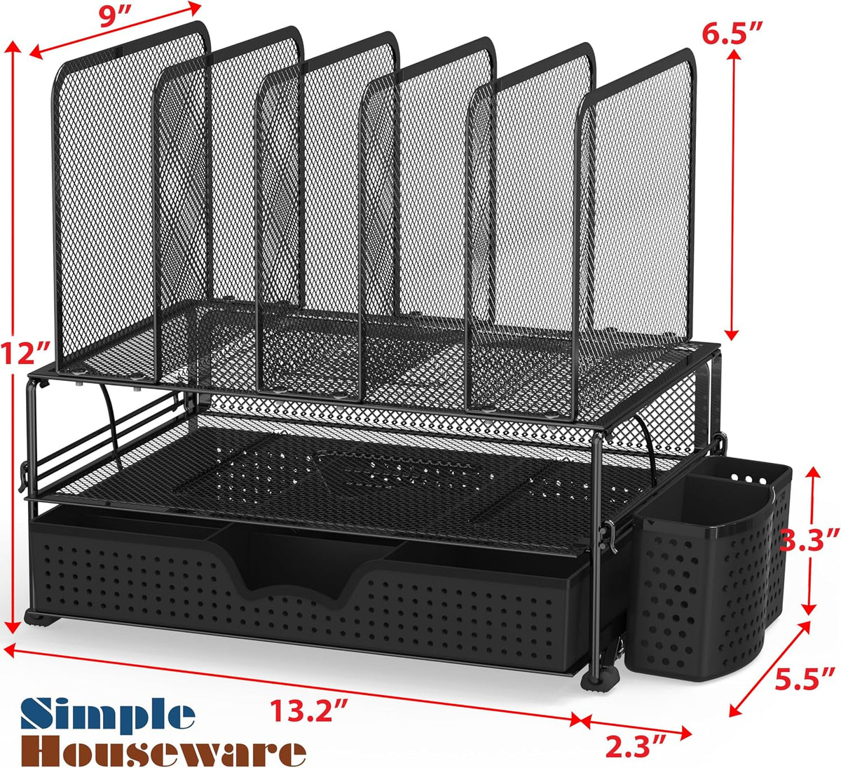 Desk File Organizer for Office Supplies w/Drawer, Black
