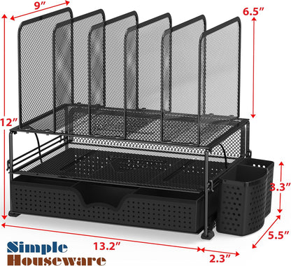 Desk File Organizer for Office Supplies w/Drawer, Black