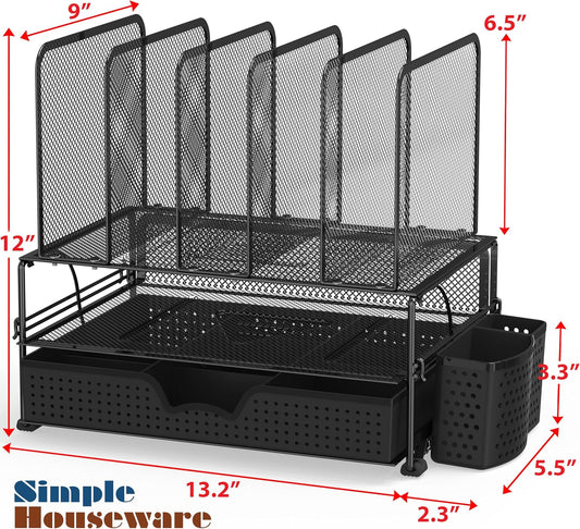 Desk File Organizer for Office Supplies w/Drawer, Black