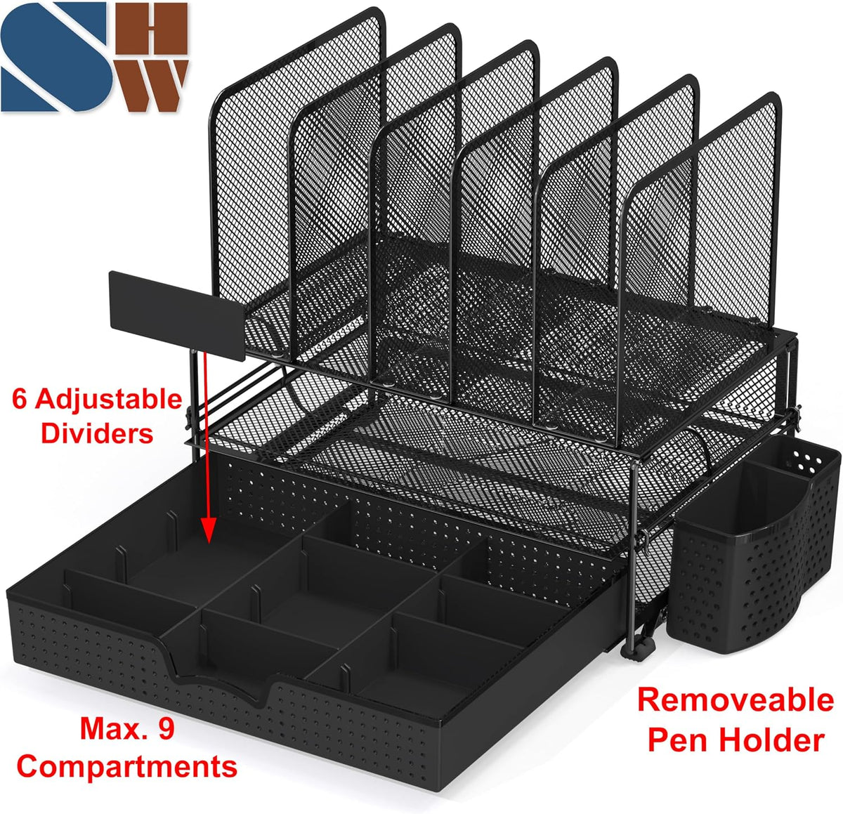 Desk File Organizer for Office Supplies w/Drawer, Black