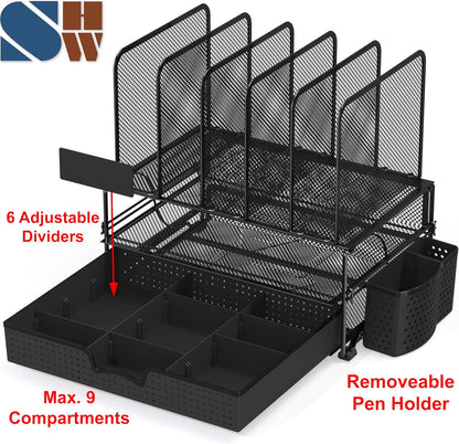 Desk File Organizer for Office Supplies w/Drawer, Black